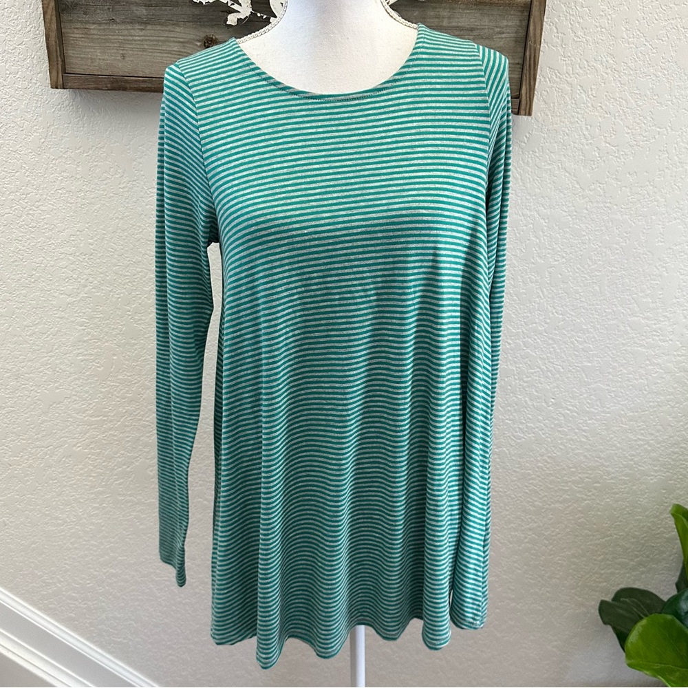 Puella green gray striped long sleeve swing tunic top size M‎